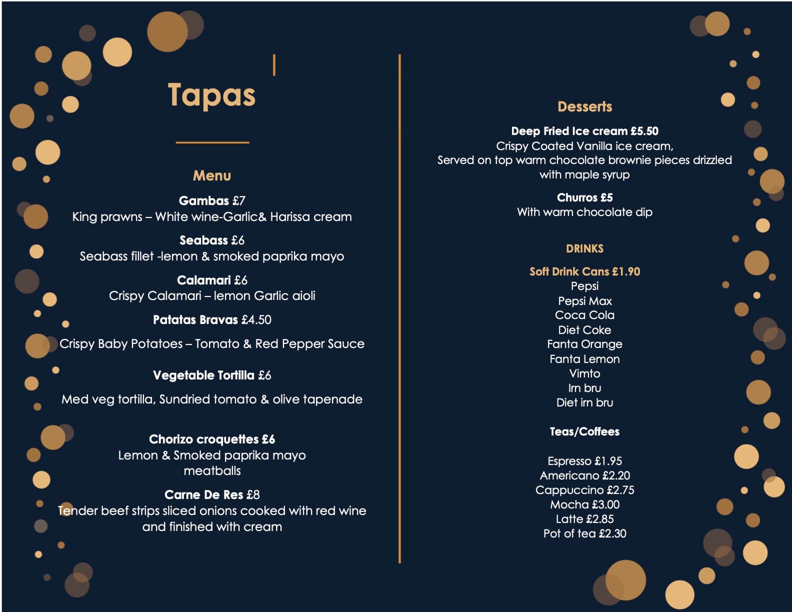 Tapas NIght Menu